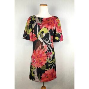 Trina Turk Tropical Floral Jacquard Short Sleeve Shift Dress Size 0